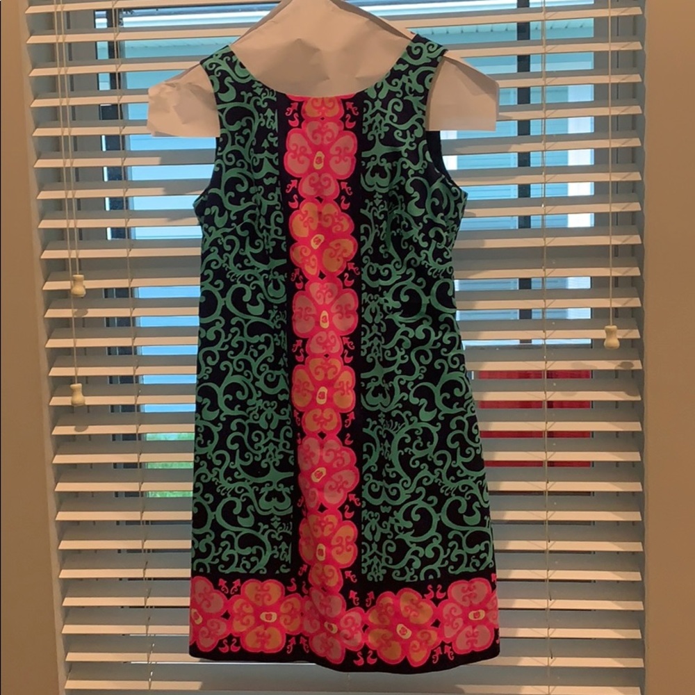 Lilly Pulitzer Black Teal & Pink Floral Print Midi Dress